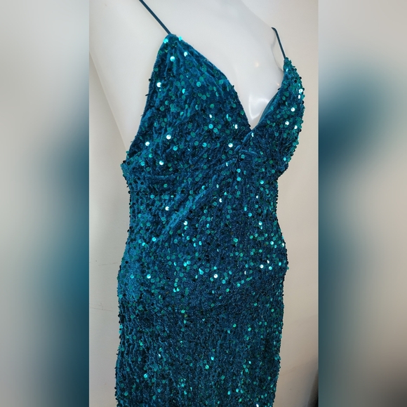 Sheinbae Sequin Teal Dress M - Picture 4 of 7